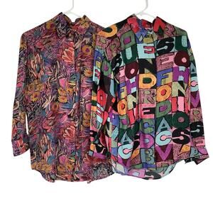 Lot of 2 Xinqu Women XS Multicolor Printed Silk Shirt Long Sleeve Vintage G15-16